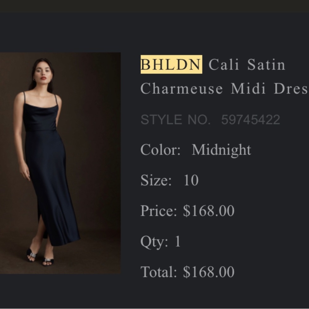 Dark navy (midnight) midi dress, worn once for a wedding. In great condition!